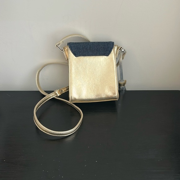 JOSEPH RIBKOFF Patchwork Denim & Metallic Gold Tassel Mini Crossbody Purse - Picture 7 of 15